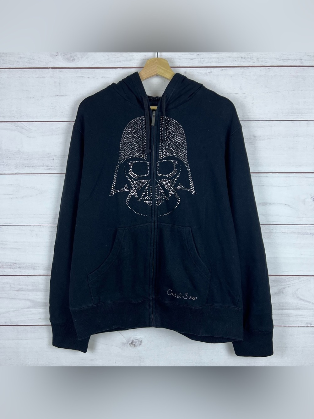 Star Wars Marc Ecko Cut & Sew Darth Vader Beaded Full Zip Black Hoodie SZ L 2007